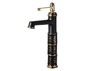 Kyoto Single Lever Tall Matte Black Brass Basin Mixture With Hot and Cold Water Faucet Set