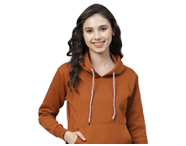 Picot Women Rust Brown Solid Hooded Sweatshirt